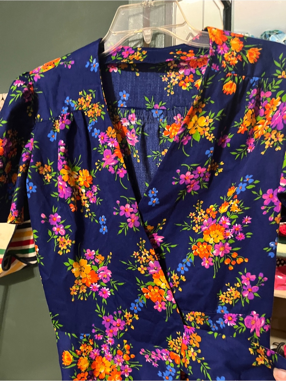 Navy Floral Wrap Blouse - Vibrant Pink & Orange Print